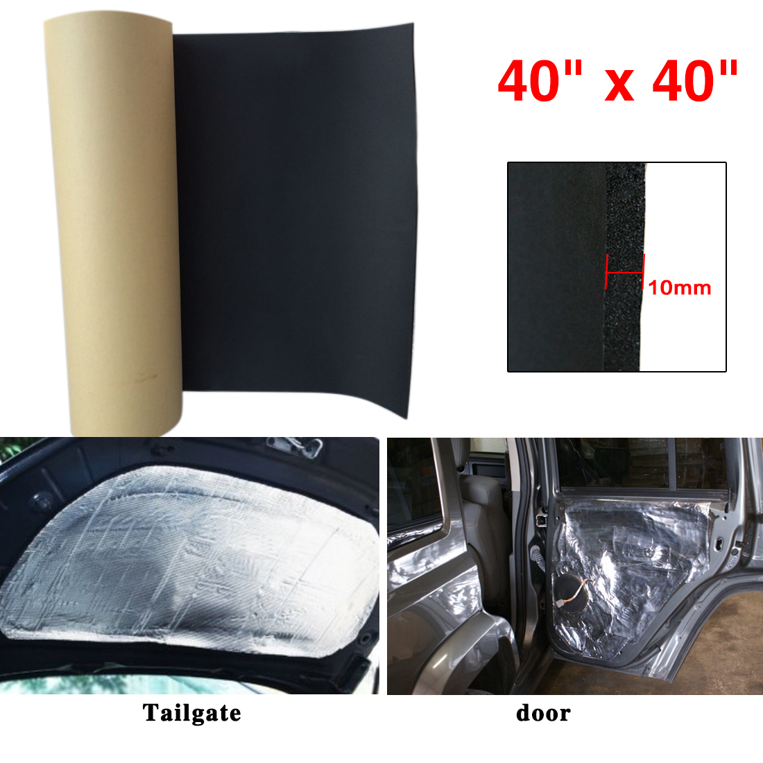 394mil 10mm 10.76sqft Car Hood Floor Heat Sound Insulation Deadener Mat
