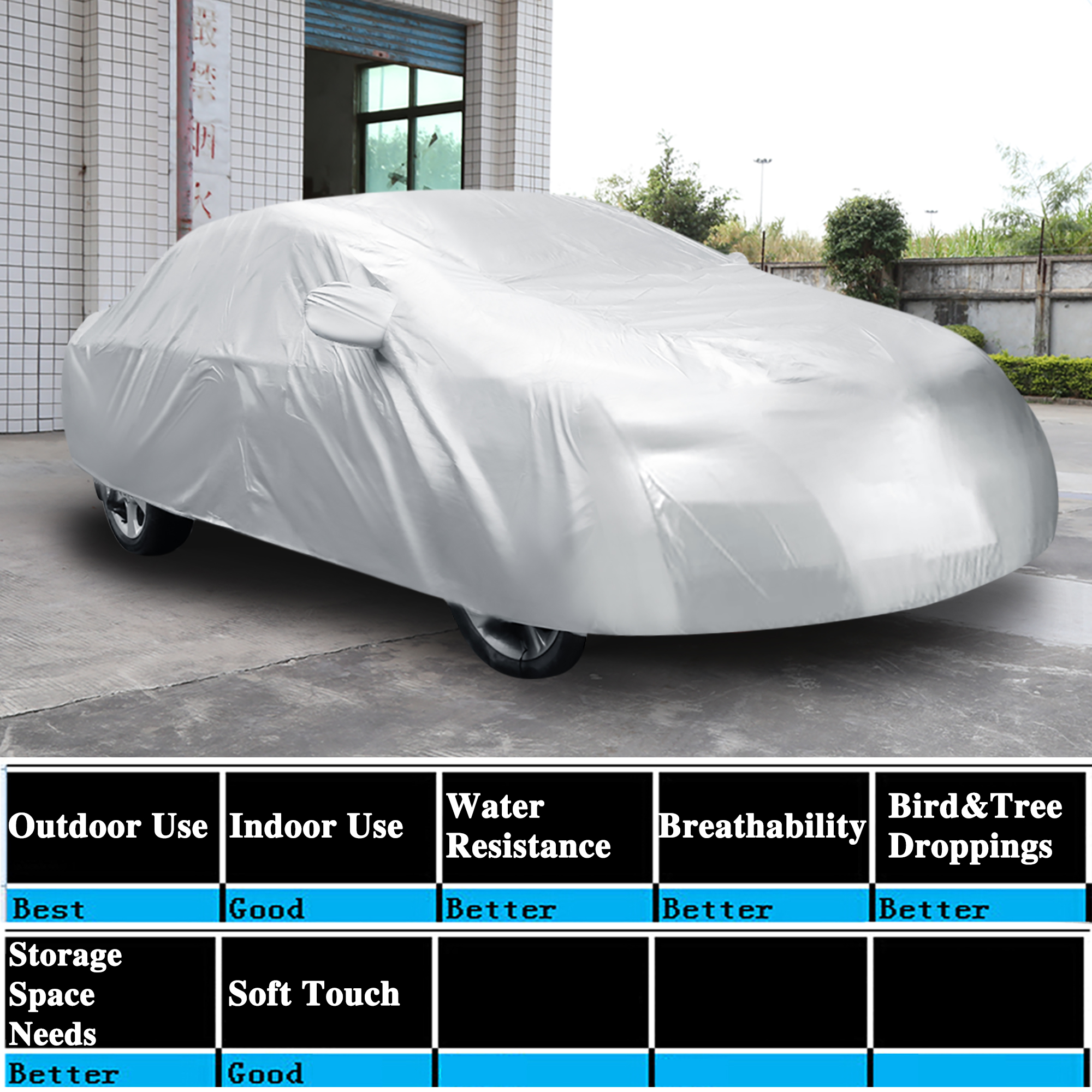 Waterproof Breathable Outdoor Silver White Car Cover